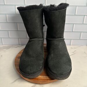 UGG Bailey Bow‎ II Boots Womens Size 8 Black Satin Bows Sheepskin